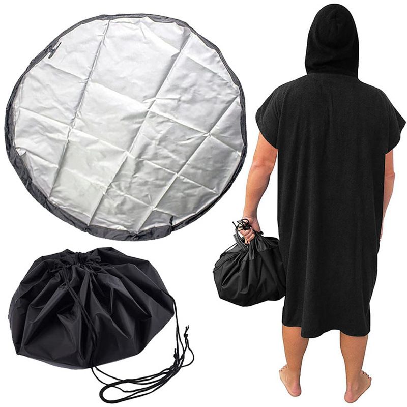 3-Piece Black Waterproof Drawstring Storage Bag and Changing Ground Mat Set for Wet Clothes â€“ Swimwear Raincoat Storage Pouch, Dia 50CM & 90CM & 130CM, Outdoor Swimming Cycling Hiking Travel Accessories