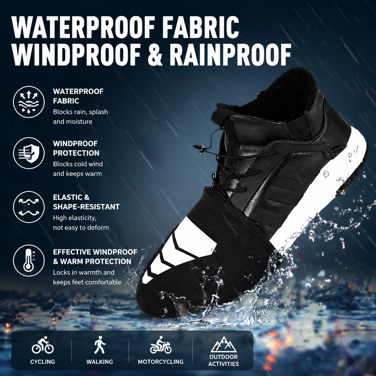 Navy Blue Waterproof Windproof Cycling Shoe Covers & Long Half Rain Pants Set â€“ 2 Pairs Nonslip Reflective Half Toe Shoe Covers and 1 Pair Quick Pull-On Adjustable Leg Covers 4XL for Commuting, Hiking and Outdoor Riding