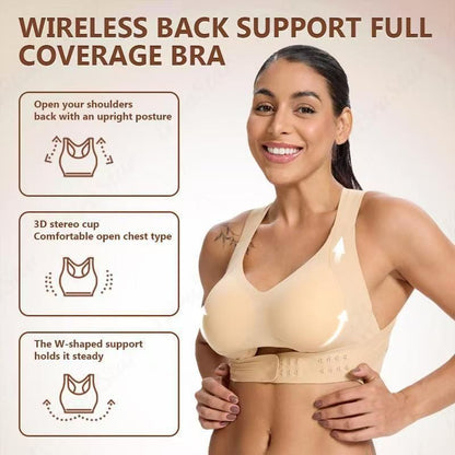 S Size Black Wireless Posture Support Sports Full Coverage Bra for Women â€“ High Elastic Seamless Fitness Underwear with Adjustable Front Closure, Wide Straps and Back Compression Design, Comfortable & Breathable Everyday