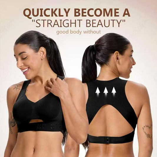 M Size Black Wireless Posture Support Sports Full Coverage Bra for Women â€“ High Elastic Seamless Fitness Underwear with Adjustable Front Closure, Wide Straps and Back Compression Design, Comfortable & Breathable Everyday