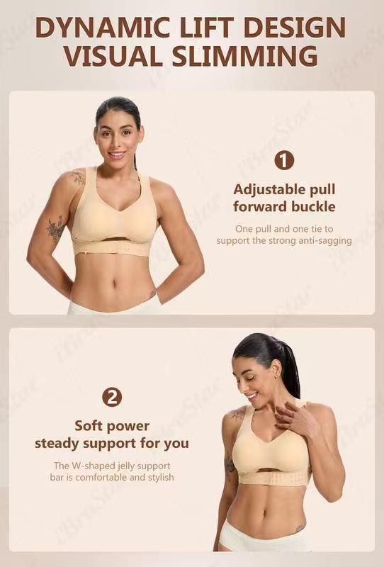 M Size Black Wireless Posture Support Sports Full Coverage Bra for Women â€“ High Elastic Seamless Fitness Underwear with Adjustable Front Closure, Wide Straps and Back Compression Design, Comfortable & Breathable Everyday