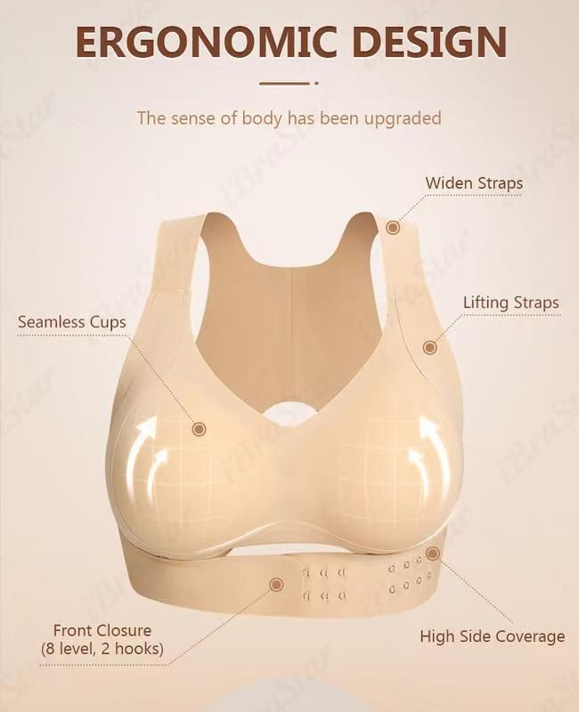 L Size Black Wireless Posture Support Sports Full Coverage Bra for Women â€“ High Elastic Seamless Fitness Underwear with Adjustable Front Closure, Wide Straps and Back Compression Design, Comfortable & Breathable Everyday