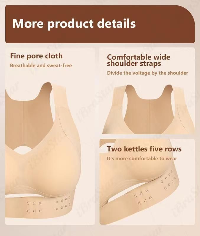 L Size Black Wireless Posture Support Sports Full Coverage Bra for Women â€“ High Elastic Seamless Fitness Underwear with Adjustable Front Closure, Wide Straps and Back Compression Design, Comfortable & Breathable Everyday