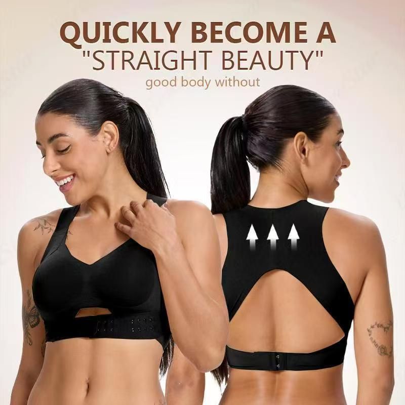 XL Size Black Wireless Posture Support Sports Full Coverage Bra for Women â€“ High Elastic Seamless Fitness Underwear with Adjustable Front Closure, Wide Straps and Back Compression Design, Comfortable & Breathable Everyday