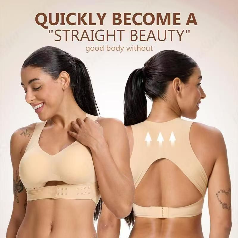XL Size Skin Tone Wireless Posture Support Sports Full Coverage Bra for Women â€“ High Elastic Seamless Fitness Underwear with Adjustable Front Closure, Wide Straps and Back Compression Design, Comfortable & Breathable Everyday