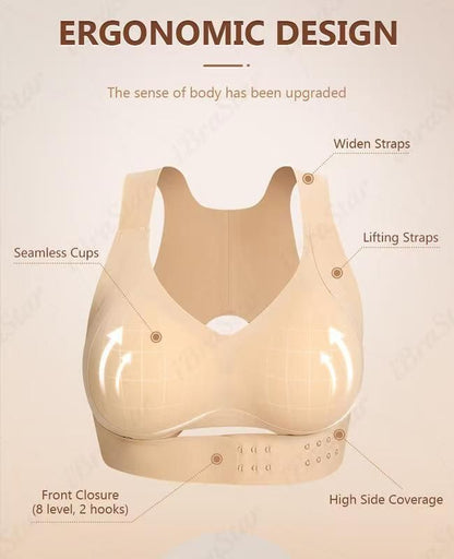 2XL Size Skin Tone Wireless Posture Support Sports Full Coverage Bra for Women â€“ High Elastic Seamless Fitness Underwear with Adjustable Front Closure, Wide Straps and Back Compression Design, Comfortable & Breathable Everyday