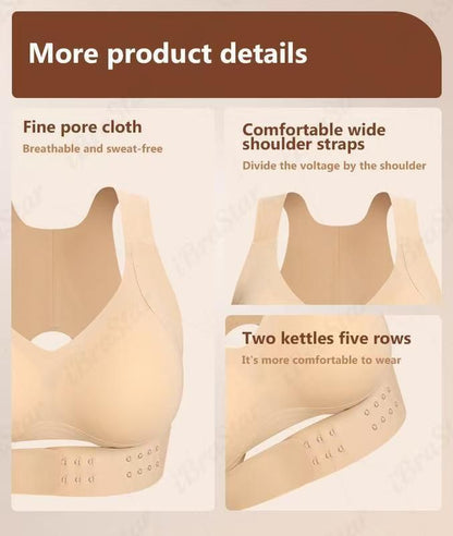 2XL Size Skin Tone Wireless Posture Support Sports Full Coverage Bra for Women â€“ High Elastic Seamless Fitness Underwear with Adjustable Front Closure, Wide Straps and Back Compression Design, Comfortable & Breathable Everyday