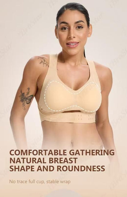 3XL Size Skin Tone Wireless Posture Support Sports Full Coverage Bra for Women â€“ High Elastic Seamless Fitness Underwear with Adjustable Front Closure, Wide Straps and Back Compression Design, Comfortable & Breathable Everyday