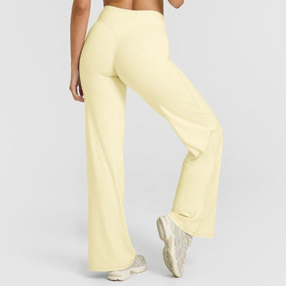 M Size Yellow High Waisted Flare Yoga Pants for Women - M-Shaped Peach Hip Lifting Wide-Leg Workout Trousers with Soft & Skin Feel Four Way Stretch Fabric, Breathable & Quick Dry