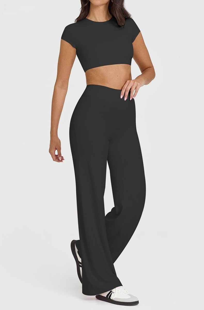 L Size Black High Waisted Flare Yoga Pants for Women - M-Shaped Peach Hip Lifting Wide-Leg Workout Trousers with Soft & Skin Feel Four Way Stretch Fabric, Breathable & Quick Dry