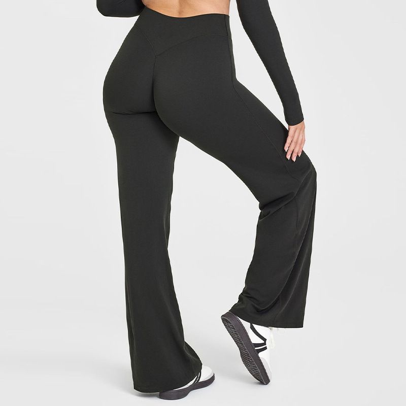 XL Size Black High Waisted Flare Yoga Pants for Women - M-Shaped Peach Hip Lifting Wide-Leg Workout Trousers with Soft & Skin Feel Four Way Stretch Fabric, Breathable & Quick Dry