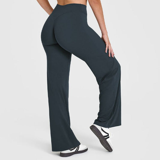 XL Size Blueberry Color High Waisted Flare Yoga Pants for Women - M-Shaped Peach Hip Lifting Wide-Leg Workout Trousers with Soft & Skin Feel Four Way Stretch Fabric, Breathable & Quick Dry