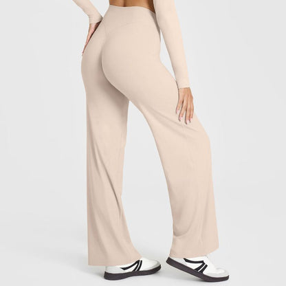 S Size Apricot High Waisted Flare Yoga Pants for Women - M-Shaped Peach Hip Lifting Wide-Leg Workout Trousers with Soft & Skin Feel Four Way Stretch Fabric, Breathable & Quick Dry
