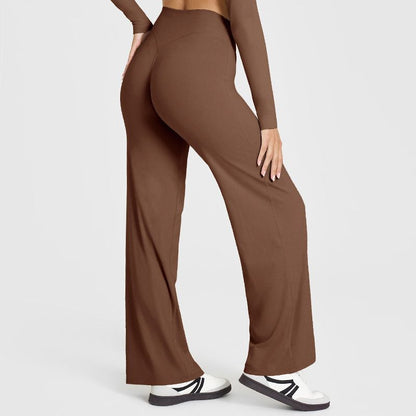 S Size Caramel High Waisted Flare Yoga Pants for Women - M-Shaped Peach Hip Lifting Wide-Leg Workout Trousers with Soft & Skin Feel Four Way Stretch Fabric, Breathable & Quick Dry