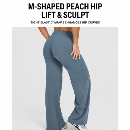 XL Size Caramel High Waisted Flare Yoga Pants for Women - M-Shaped Peach Hip Lifting Wide-Leg Workout Trousers with Soft & Skin Feel Four Way Stretch Fabric, Breathable & Quick Dry