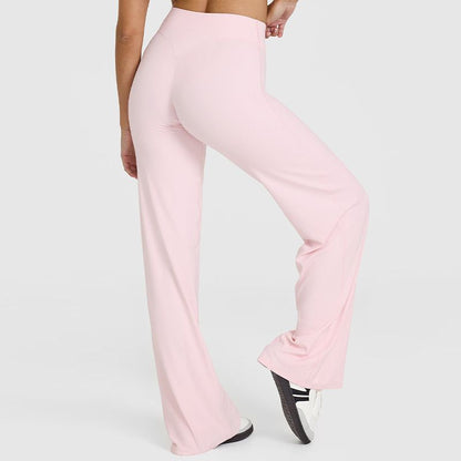 M Size Pink High Waisted Flare Yoga Pants for Women - M-Shaped Peach Hip Lifting Wide-Leg Workout Trousers with Soft & Skin Feel Four Way Stretch Fabric, Breathable & Quick Dry