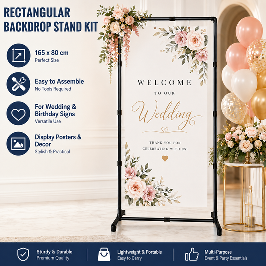 Black Square Backdrop Display Stand, Adjustable Display Rack, Flexible DIY Modular Frame and Easy Installation for Wedding Ceremony, Birthday Party, Banner Sign, Poster and Event Deco