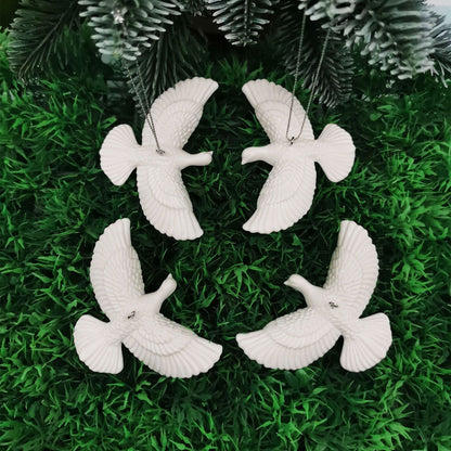 White Dove Christmas Ornament Set (4 Piece / 2 Gift Box) â€“ Elegant Peace Dove Hanging Pendant with Gift Boxes & Silver Strings, Wedding Party Window Display Decor and Holiday Tree Accessories