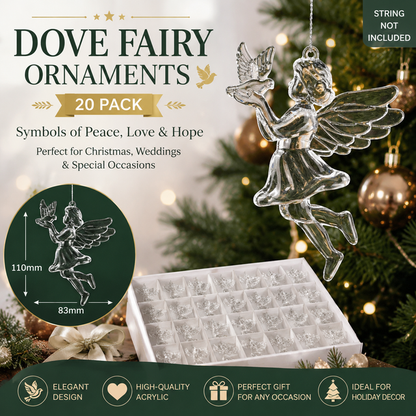 Crystal Dove and Fairy Christmas Ornament Set (20 PCS) â€“ Elegant Peace Dove Fairy Hanging Pendant, Wedding Party Window Display Decor and Holiday Tree Accessories