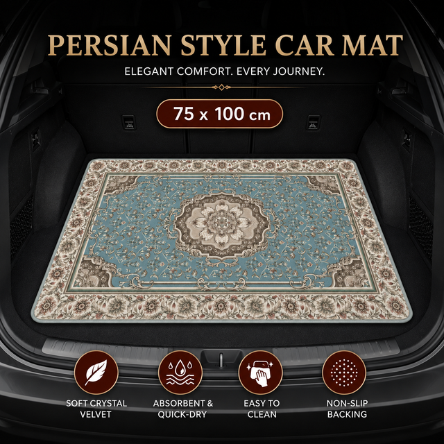 Style 2 Soft Crystal Velvet Waterproof Car Trunk Mat â€“ 75Ã—100cm Retro Floral Persian Cargo Liner with Non Slip Backing, Water Absorbent Quick Dry and Easy to Clean, Universal Auto Protector