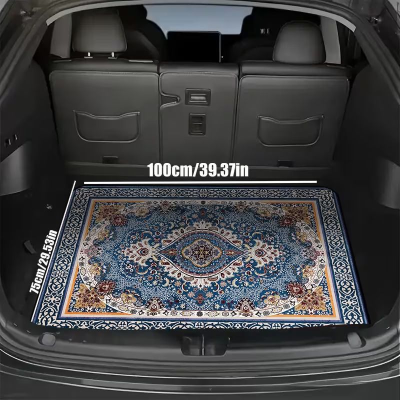 Style 2 Soft Crystal Velvet Waterproof Car Trunk Mat â€“ 75Ã—100cm Retro Floral Persian Cargo Liner with Non Slip Backing, Water Absorbent Quick Dry and Easy to Clean, Universal Auto Protector
