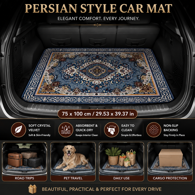 Style 3 Soft Crystal Velvet Waterproof Car Trunk Mat â€“ 75Ã—100cm Retro Floral Persian Cargo Liner with Non Slip Backing, Water Absorbent Quick Dry and Easy to Clean, Universal Auto Protector