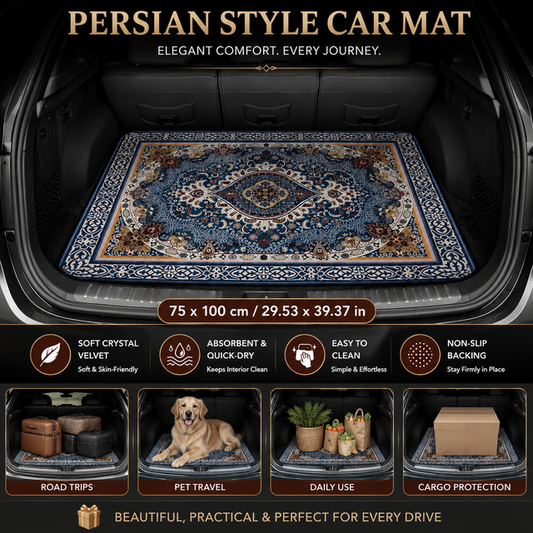 Style 3 Soft Crystal Velvet Waterproof Car Trunk Mat â€“ 75Ã—100cm Retro Floral Persian Cargo Liner with Non Slip Backing, Water Absorbent Quick Dry and Easy to Clean, Universal Auto Protector