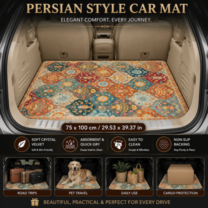Style 4 Soft Crystal Velvet Waterproof Car Trunk Mat â€“ 75Ã—100cm Retro Floral Persian Cargo Liner with Non Slip Backing, Water Absorbent Quick Dry and Easy to Clean, Universal Auto Protector