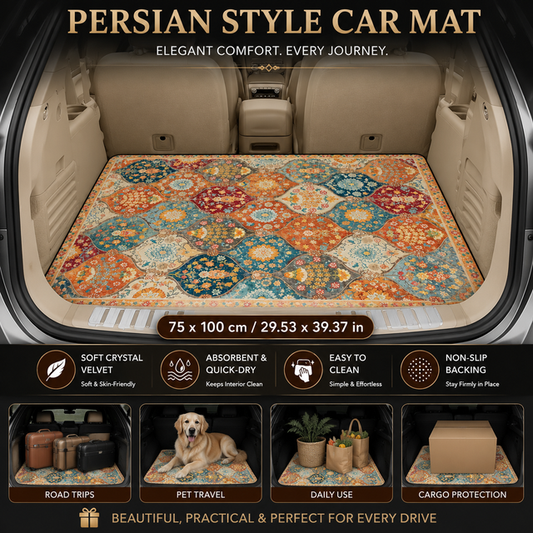 Style 4 Soft Crystal Velvet Waterproof Car Trunk Mat â€“ 75Ã—100cm Retro Floral Persian Cargo Liner with Non Slip Backing, Water Absorbent Quick Dry and Easy to Clean, Universal Auto Protector