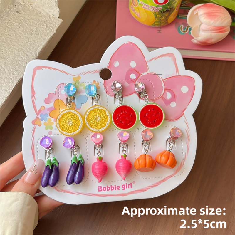 8-Piece Fruit Resin Hair Accessories Set with 5-Type Fruit Hair & Ear Clips, Hair Ties, Pearl Bracelet and Necklace, Cute Colourful Summer Fruity Headwear Kit for Daily Wear, Party Styling and Girls Gift Giving