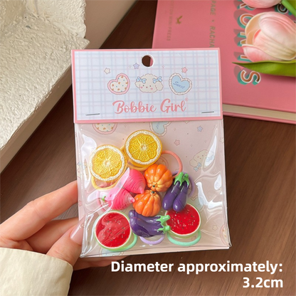 8-Piece Fruit Resin Hair Accessories Set with 5-Type Fruit Hair & Ear Clips, Hair Ties, Pearl Bracelet and Necklace, Cute Colourful Summer Fruity Headwear Kit for Daily Wear, Party Styling and Girls Gift Giving