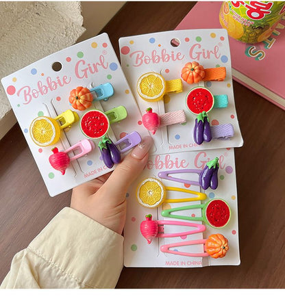 5-Piece Fruit Resin Hair Accessories Set with 5-Type Fruit Hair & Ear Clips, Hair Ties and Pearl Bracelet, Cute Colourful Summer Fruity Headwear Kit for Daily Wear, Party Styling and Girls Gift Giving