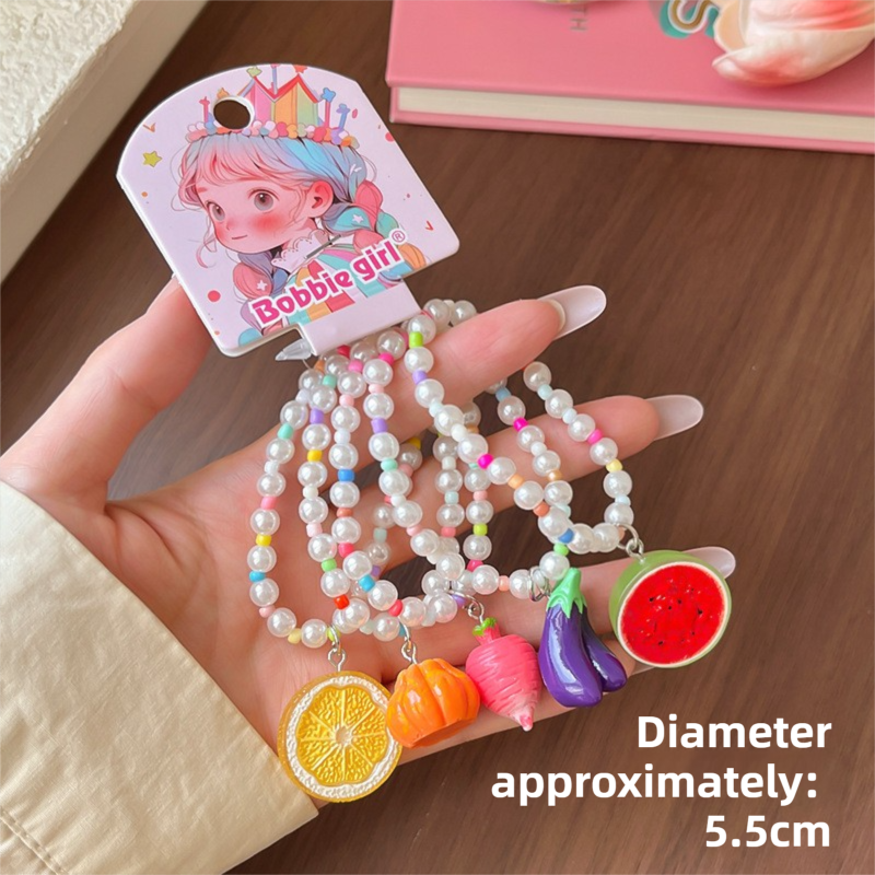 5-Piece Fruit Resin Hair Accessories Set with 5-Type Fruit Hair & Ear Clips, Hair Ties and Pearl Bracelet, Cute Colourful Summer Fruity Headwear Kit for Daily Wear, Party Styling and Girls Gift Giving