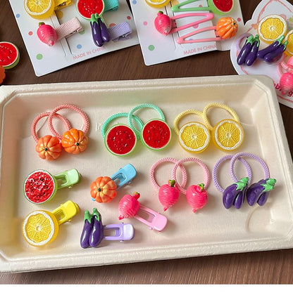 5-Piece Fruit Resin Hair Accessories Set with 5-Type Fruit Hair & Ear Clips, Hair Ties and Pearl Bracelet, Cute Colourful Summer Fruity Headwear Kit for Daily Wear, Party Styling and Girls Gift Giving