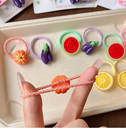 5-Piece Fruit Resin Hair Accessories Set with 5-Type Fruit Hair & Ear Clips, Hair Ties and Pearl Bracelet, Cute Colourful Summer Fruity Headwear Kit for Daily Wear, Party Styling and Girls Gift Giving