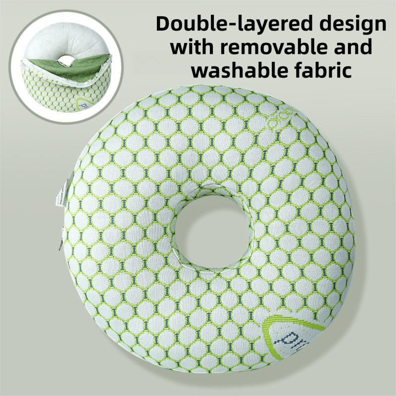Green 30CM Round Ear Protection Pillow with Hole Design â€“ Milk Silk Removable Cover and PP Cotton Core, Side Sleeper Pillow & Neck Support Cushion for Ear Pressure Relief