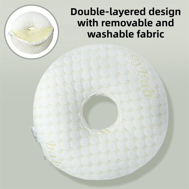 Gold 30CM Round Ear Protection Pillow with Hole Design â€“ Milk Silk Removable Cover and PP Cotton Core, Side Sleeper Pillow & Neck Support Cushion for Ear Pressure Relief