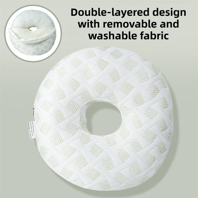 White 30CM Round Ear Protection Pillow with Hole Design â€“ Milk Silk Removable Cover and PP Cotton Core, Side Sleeper Pillow & Neck Support Cushion for Ear Pressure Relief