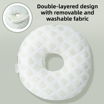 White 30CM Round Ear Protection Pillow with Hole Design â€“ Milk Silk Removable Cover and PP Cotton Core, Side Sleeper Pillow & Neck Support Cushion for Ear Pressure Relief
