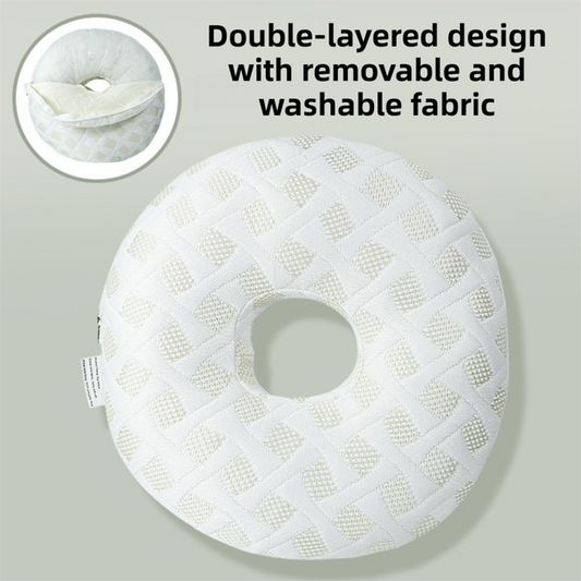 White 30CM Round Ear Protection Pillow with Hole Design â€“ Milk Silk Removable Cover and PP Cotton Core, Side Sleeper Pillow & Neck Support Cushion for Ear Pressure Relief