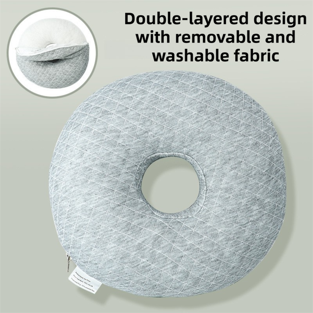 Quilted Grey 30CM Round Ear Protection Pillow with Hole Design â€“ Milk Silk Removable Cover and PP Cotton Core, Side Sleeper Pillow & Neck Support Cushion for Ear Pressure Relief