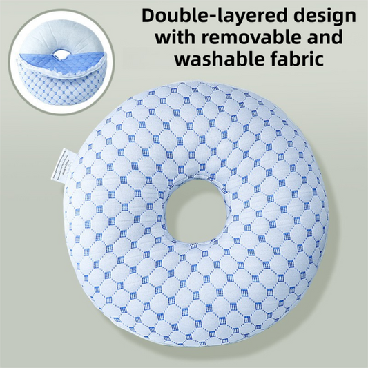 Blue 30CM Round Ear Protection Pillow with Hole Design â€“ Milk Silk Removable Cover and PP Cotton Core, Side Sleeper Pillow & Neck Support Cushion for Ear Pressure Relief