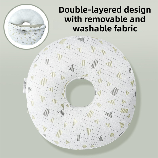 Boer Grey 30CM Round Ear Protection Pillow with Hole Design â€“ Milk Silk Removable Cover and PP Cotton Core, Side Sleeper Pillow & Neck Support Cushion for Ear Pressure Relief