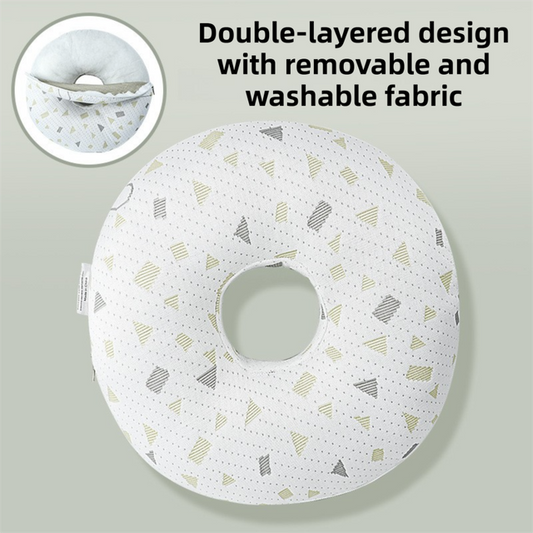 Boer Grey 30CM Round Ear Protection Pillow with Hole Design â€“ Milk Silk Removable Cover and PP Cotton Core, Side Sleeper Pillow & Neck Support Cushion for Ear Pressure Relief
