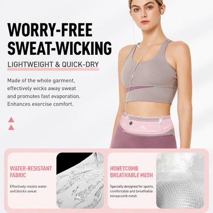 Grey Breathable & Waterproof Lycra Running Waist Bag for 7.5" Phone â€“ Lightweight No Bounce Reflective Fitness Belt with 4 Zipper Pockets, Earphone Hole and Adjustable Strap for Men and Women