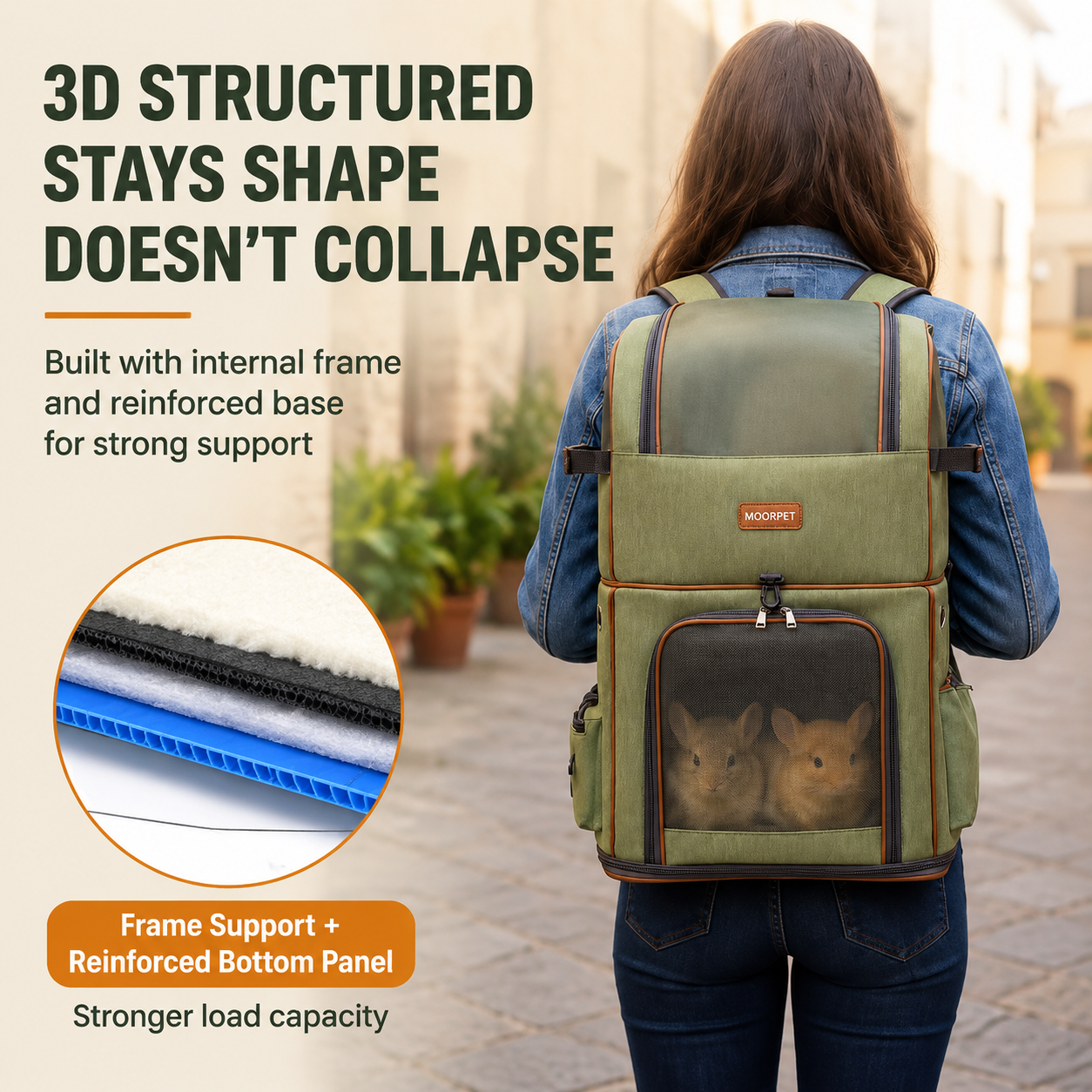 Green Double Layer Pet Backpack and Trolley Carrier - Foldable Large Capacity Design, Breathable Mesh Window, Zipper Access, Fixing Attachment and Organised Side Storage for Travel and Vet Visits