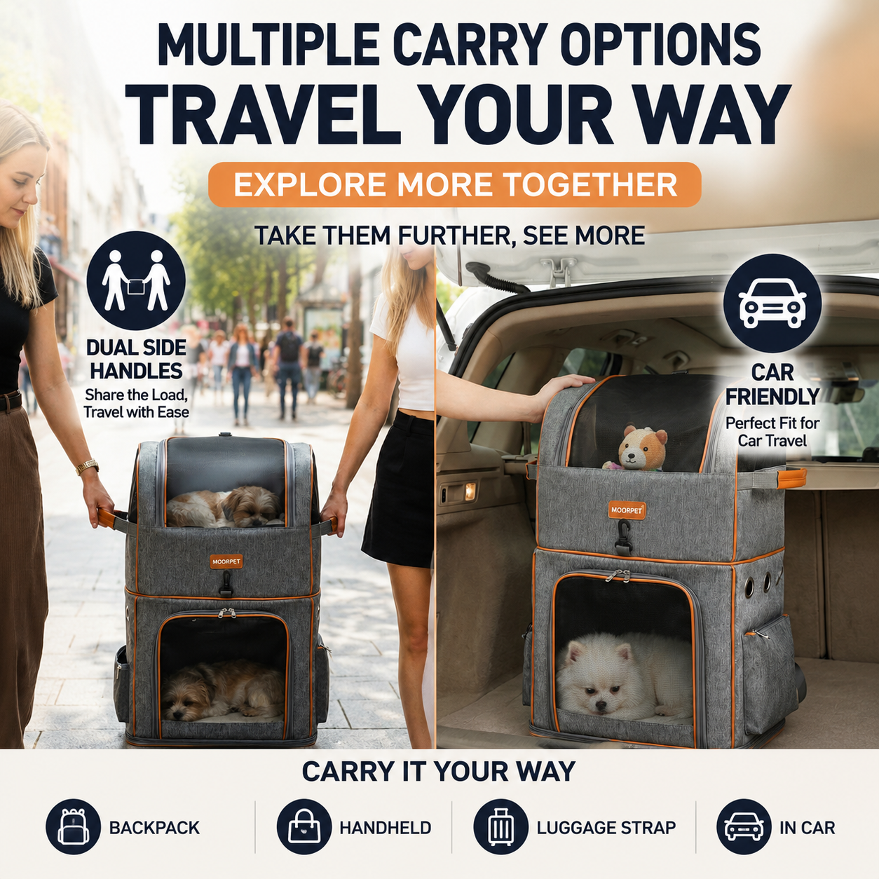 Green Double Layer Pet Backpack and Trolley Carrier - Foldable Large Capacity Design, Breathable Mesh Window, Zipper Access, Fixing Attachment and Organised Side Storage for Travel and Vet Visits