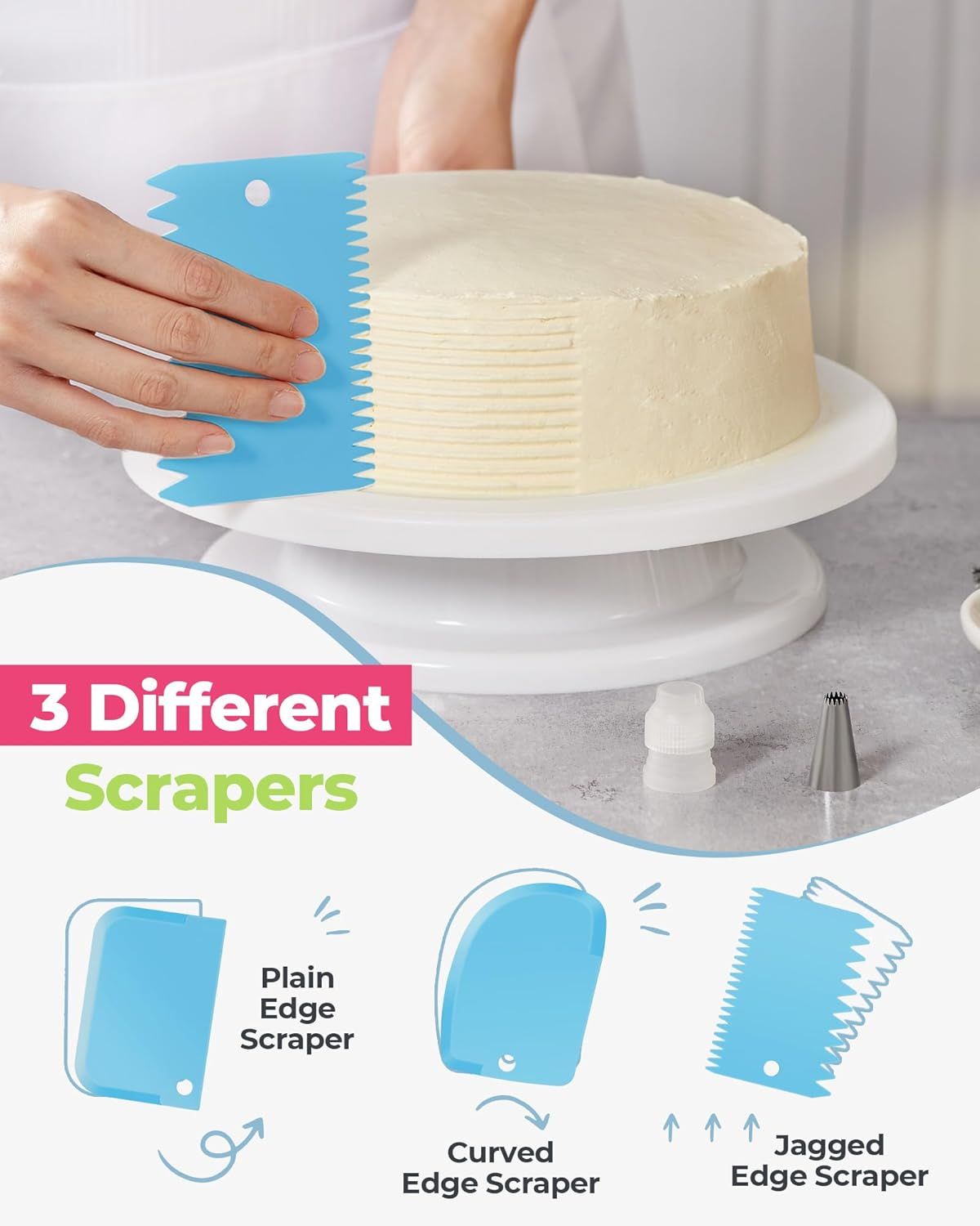 32-Piece Blue Cake Decorating Kit with 24 Numbered Icing Piping Tips, 2 Reusable Pastry Bags, 3 Icing Scrapers and Organised Storage Case for Frosting Cookie Cupcake