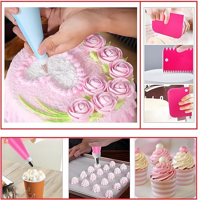 32-Piece Blue Cake Decorating Kit with 24 Numbered Icing Piping Tips, 2 Reusable Pastry Bags, 3 Icing Scrapers and Organised Storage Case for Frosting Cookie Cupcake