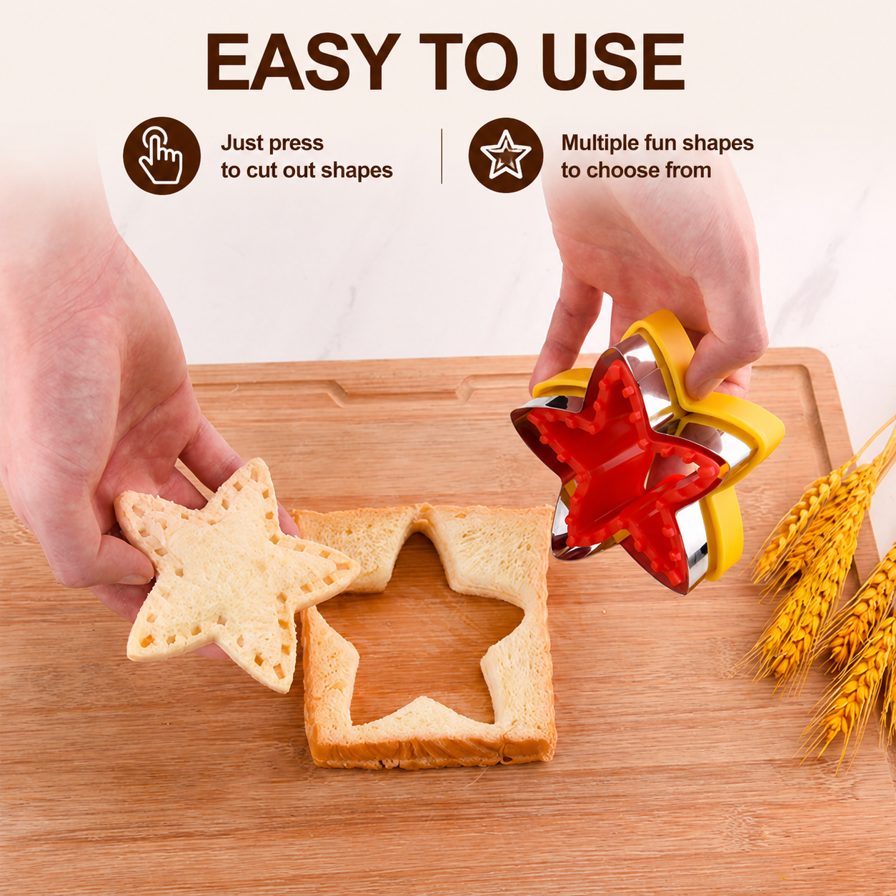 6 Piece Sandwich Cutter and Sealer Set (Heart Square Round Dinosaur Bear Shapes) - Food Grade Stainless Steel Press Moulds, Nonslip Handguard & Easy to Clean for Lunchboxes Toast Cookies  DIY Baking
